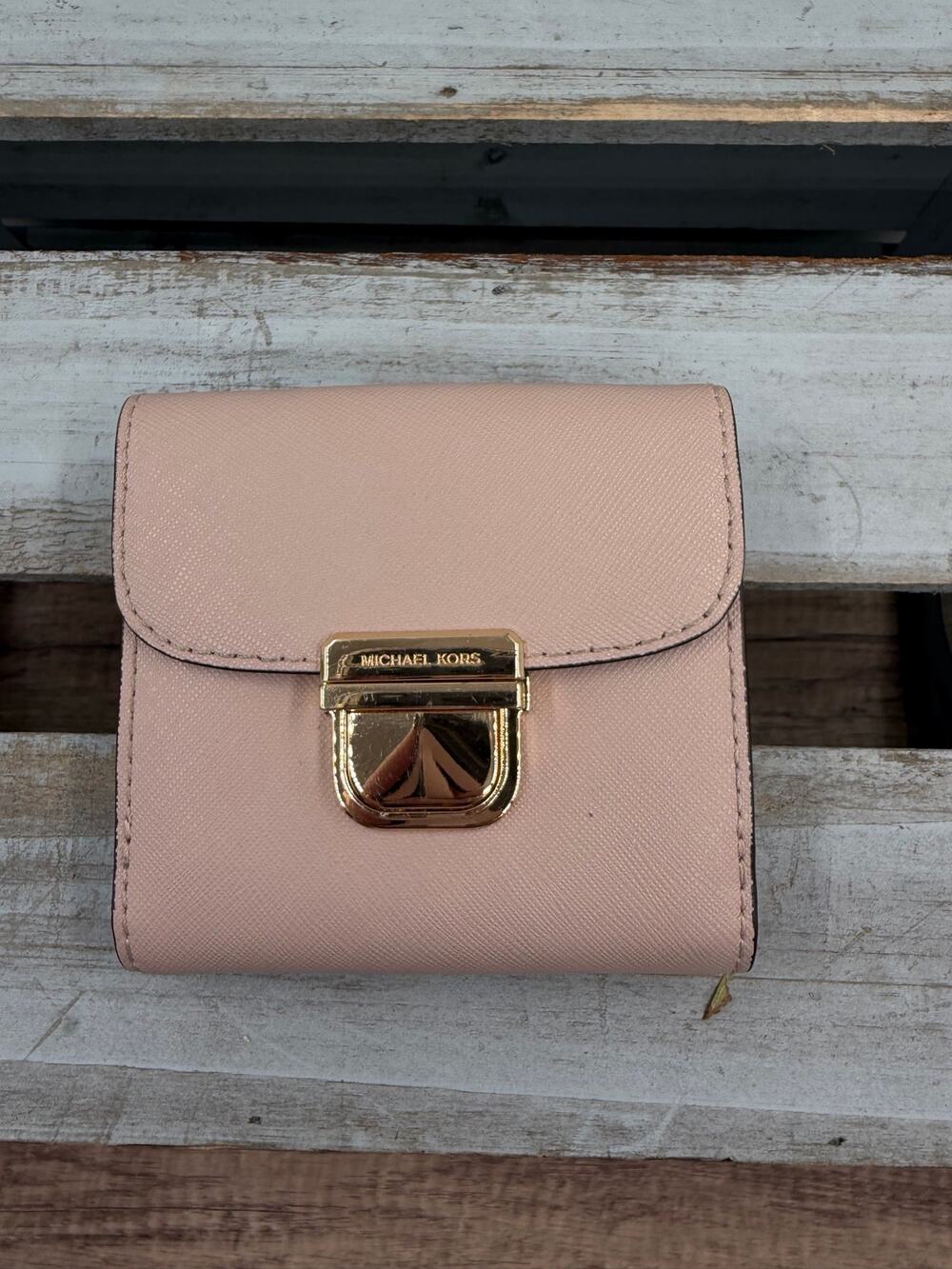 MICHAEL KORS Pink Saffiano Leather Trifold Wallet w/Push Lock/IDSlot/CoinPocket